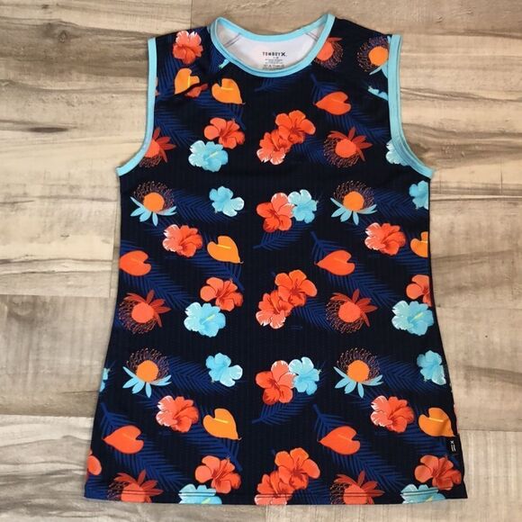 TomboyX Blue Aloha print swim tank LC size small - Picture 2 of 8